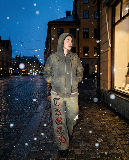 Leather "Truth" Distressed Thermal Sweatpants